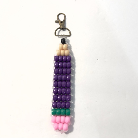 Handmade Pony Bead Pencil Keychain Bag Charm - Picture 4 of 4